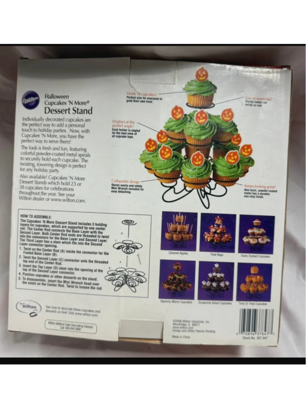 Wilton Halloween Cupcakes 'N More 3-Tier Black Metal Dessert Stand Treats NIB